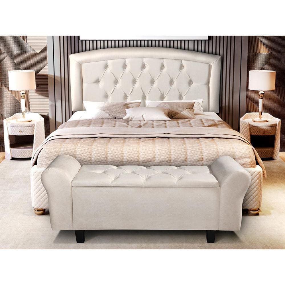 Cabeceira Casal e Recamier Sapateira America 140cm Bege