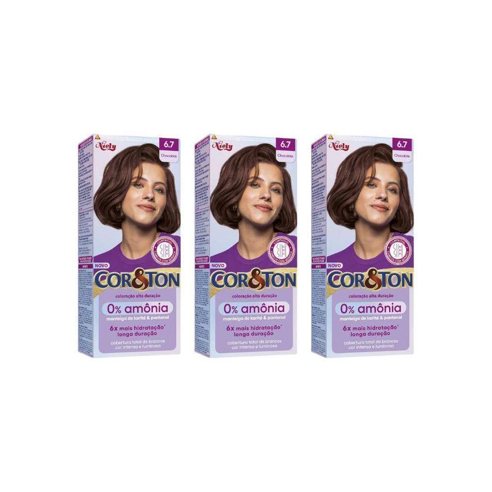 Coloraçao Cor&Ton Sem Amonia 6.7 Chocolate-Kit C/3Un