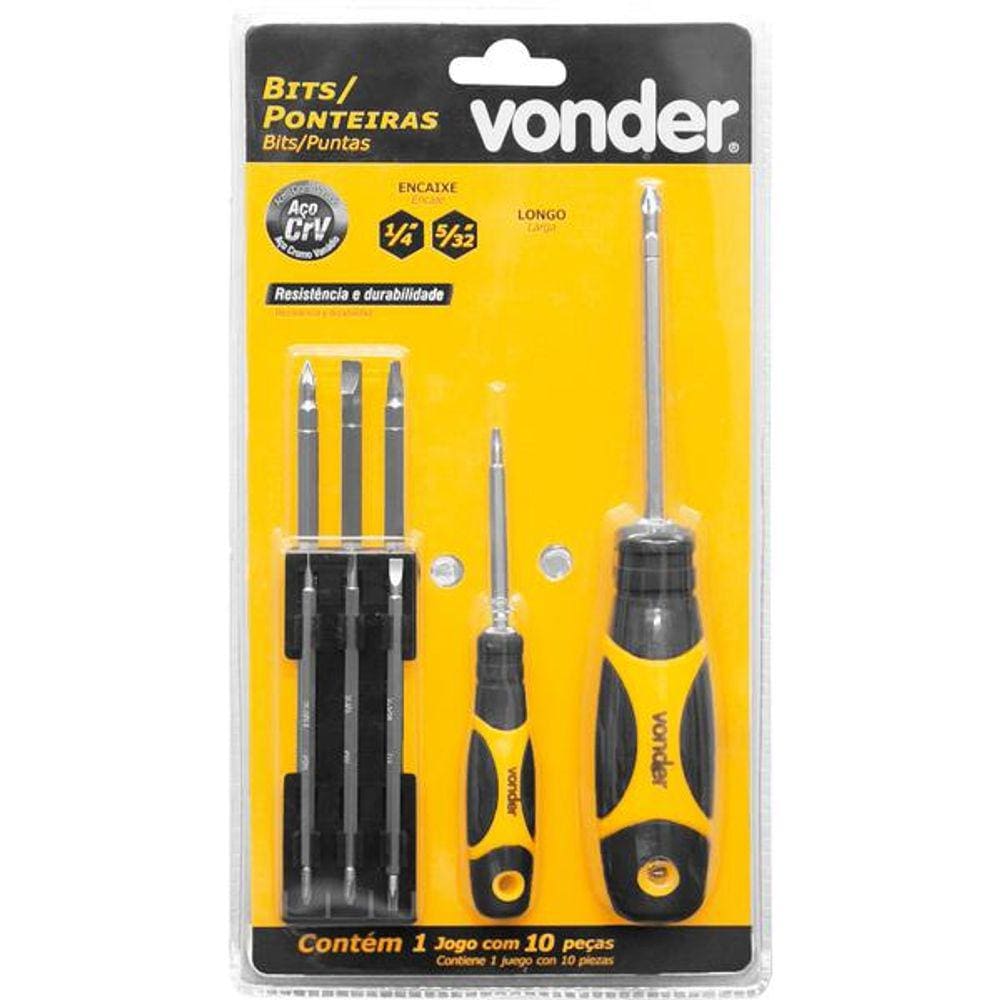 Jogo Bits/Ponteira Crv com 10 peças Longo - Vonder