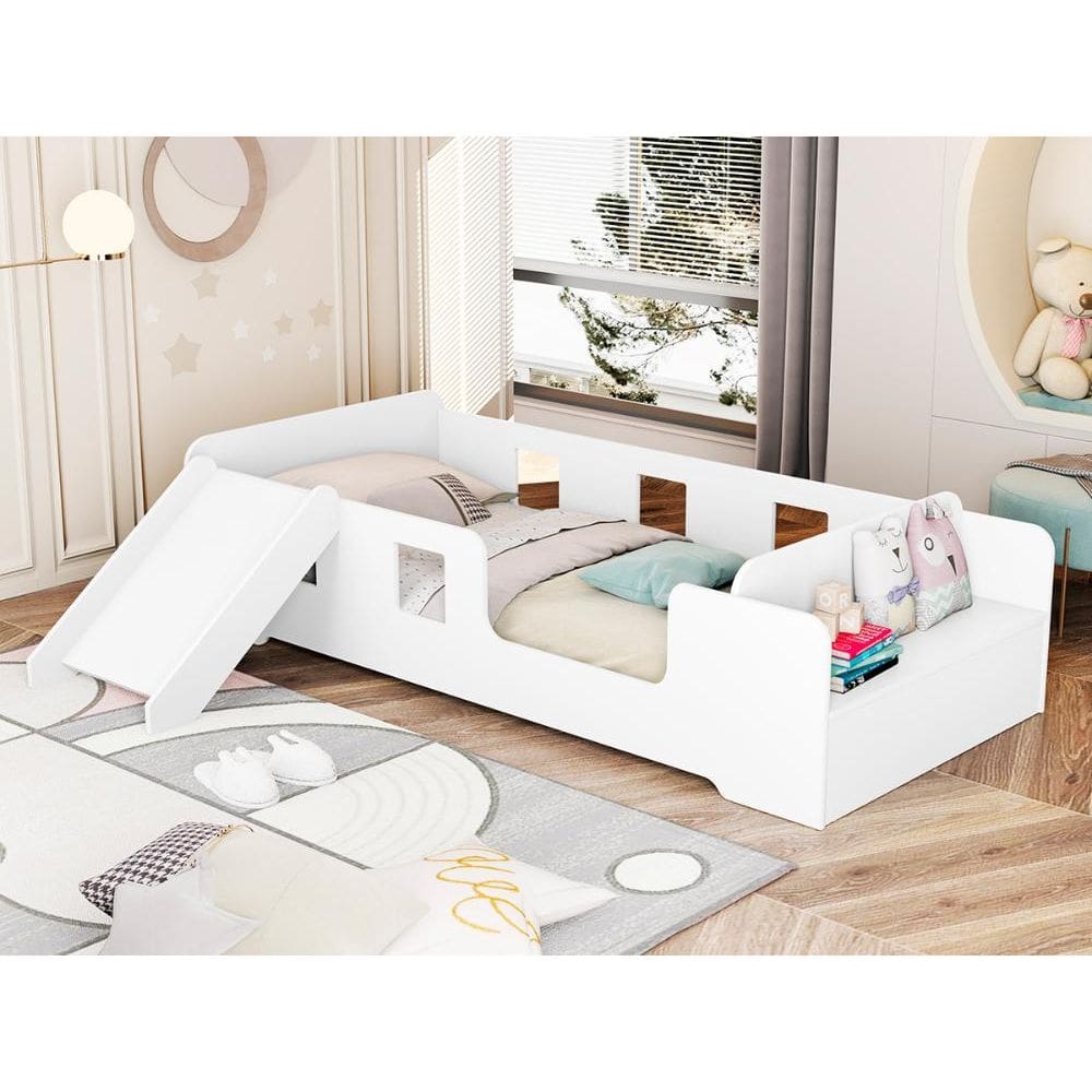 Cama Infantil Montessoriana Manu com Escorregador Branca