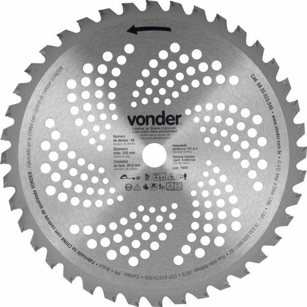 Lâmina Circular p/ Roçadeira c/ Videa 255x20,0x40 Vonder