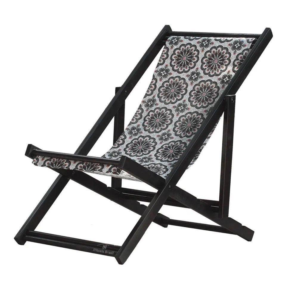 Espreguiçadeira Preguiçosa Dobrável sem Braço Black Tecido Mandala Mandala