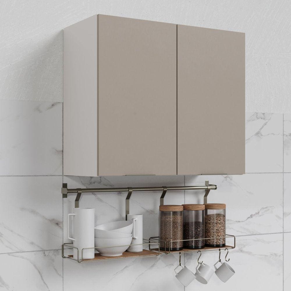 Armário Aéreo 2 Portas 80cm Puxador 150cm Ipanema CabeCasa MadeiraMadeira Cinza Trama/Branco