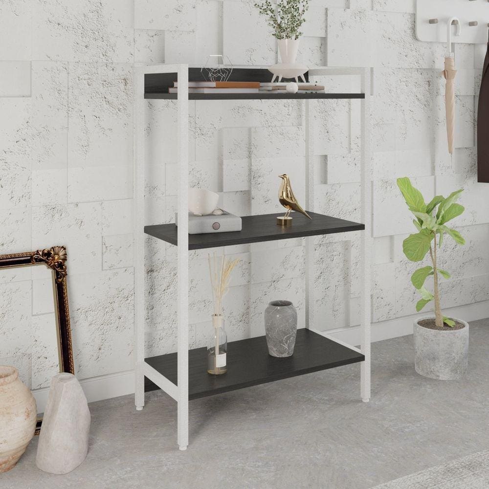Estante para Livros Industrial Aço Multiuso 3 Prateleiras 104x60cm Active Yescasa Preto Ônix / Est.Branca