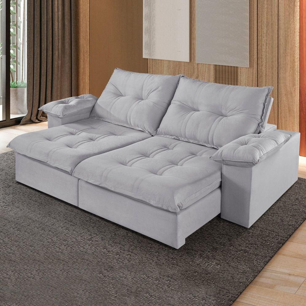 Sofá Retrátil e Reclinável 290cm M183 Cinza Claro