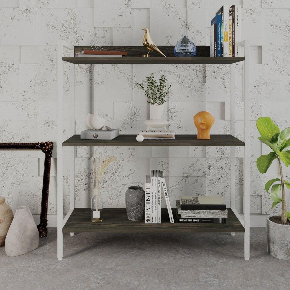 Estante para Livros Industrial Aço Multiuso 3 Prateleiras 104x80cm Active Yescasa Carvalho Dark / Est.Branca