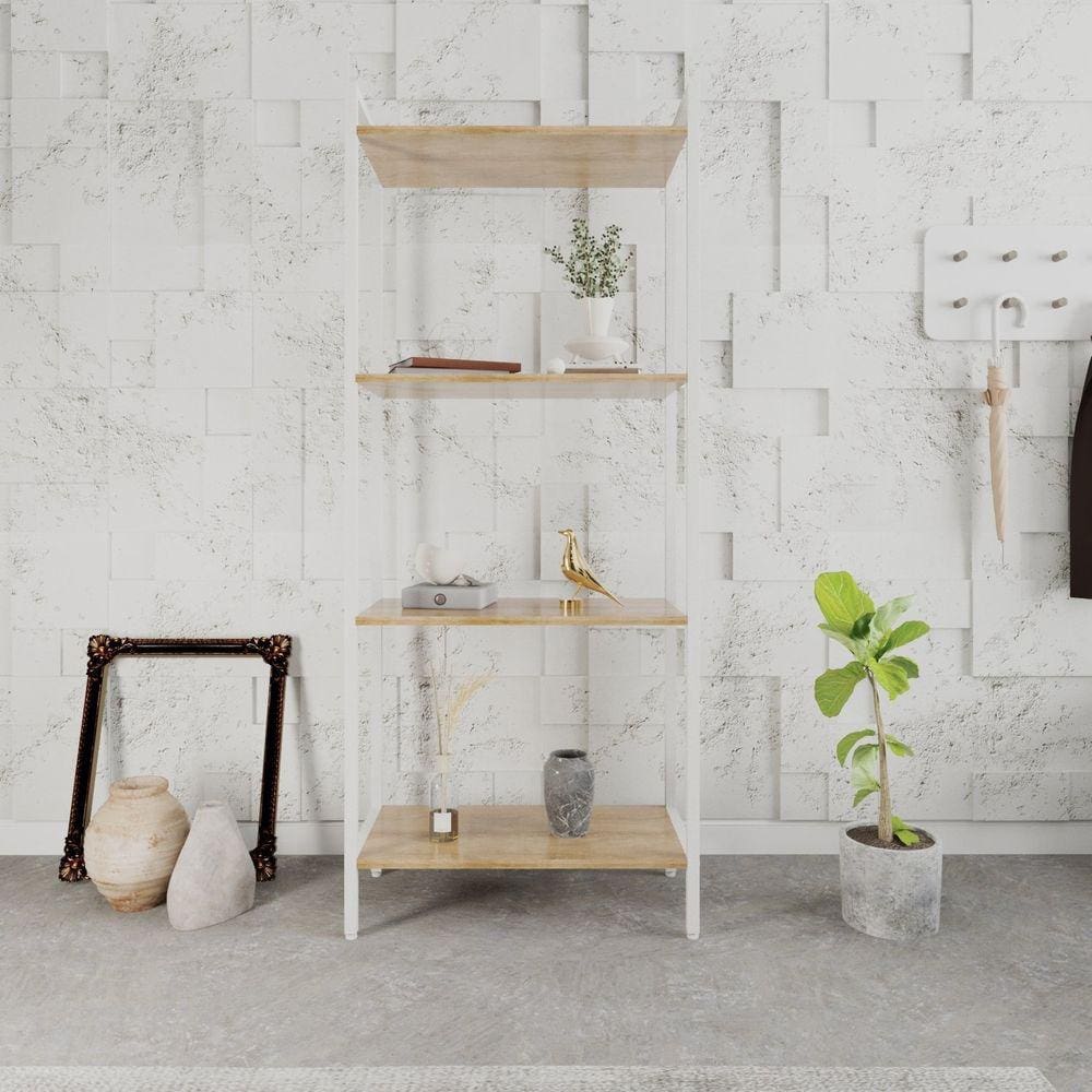 Estante para Livros Industrial Aço Multiuso 4 Prateleiras 146x60cm Active Yescasa Lâmina Mel / Est.Branca