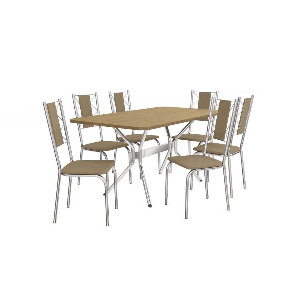 Conjunto Sala de Jantar Kappesberg Crome Tampo de Madeira 6 Cadeiras Cromado Marrom
