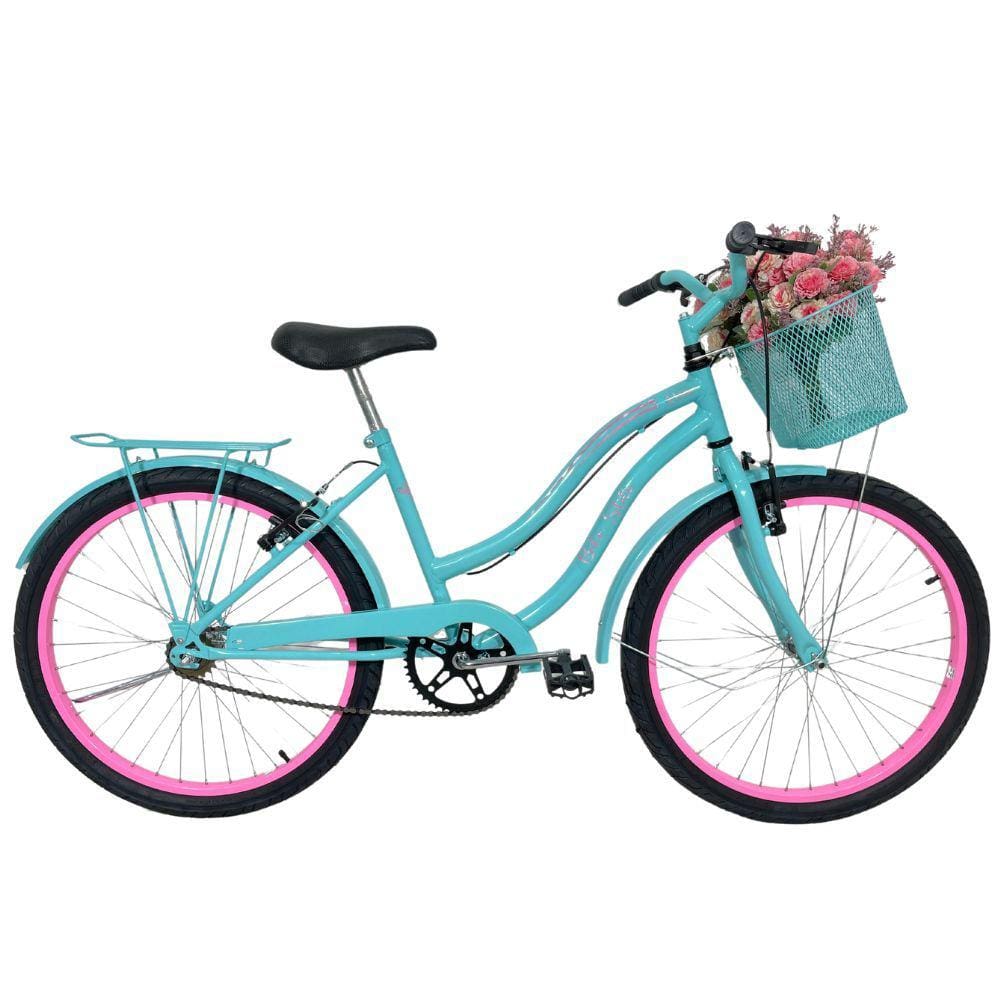 Bicicleta Infantil Aro 24 Cesta Feminina Azul Tifany