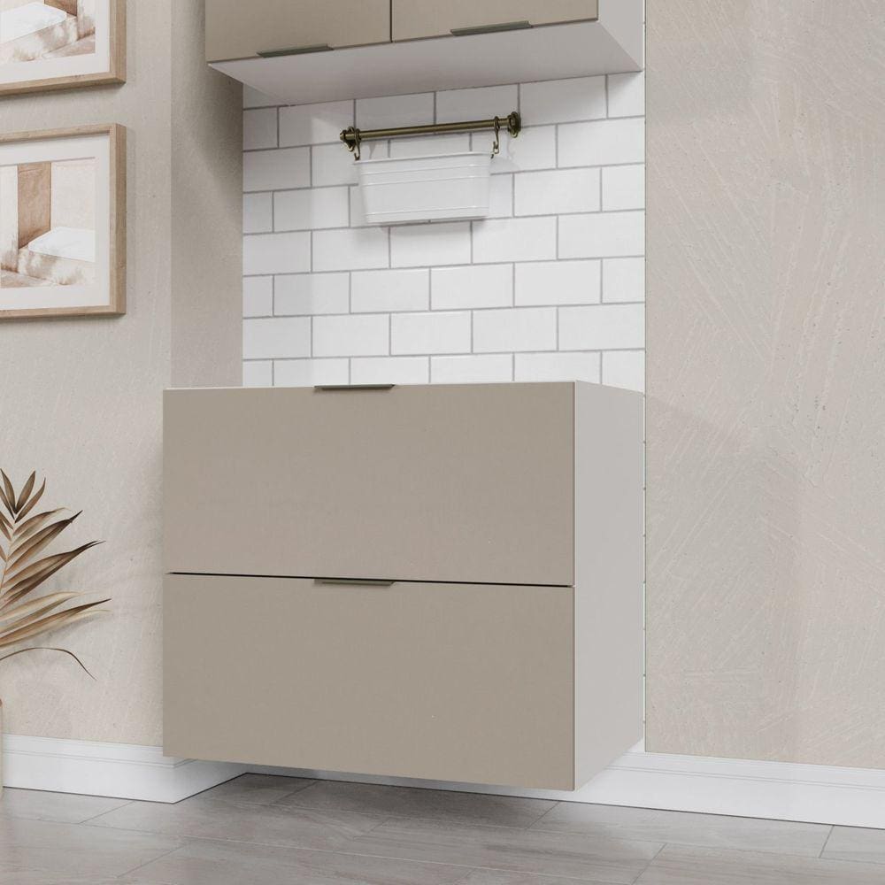 Balcão 2 Gavetões com Gaveta Auxiliar Sem Tampo Sem Rodapé Puxador 150cm Ipanema CabeCasa MadeiraMadeira Cinza Trama/Branco