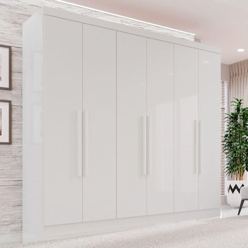 Guarda-Roupa Casal 6 Portas 2 Gavetas França Branco