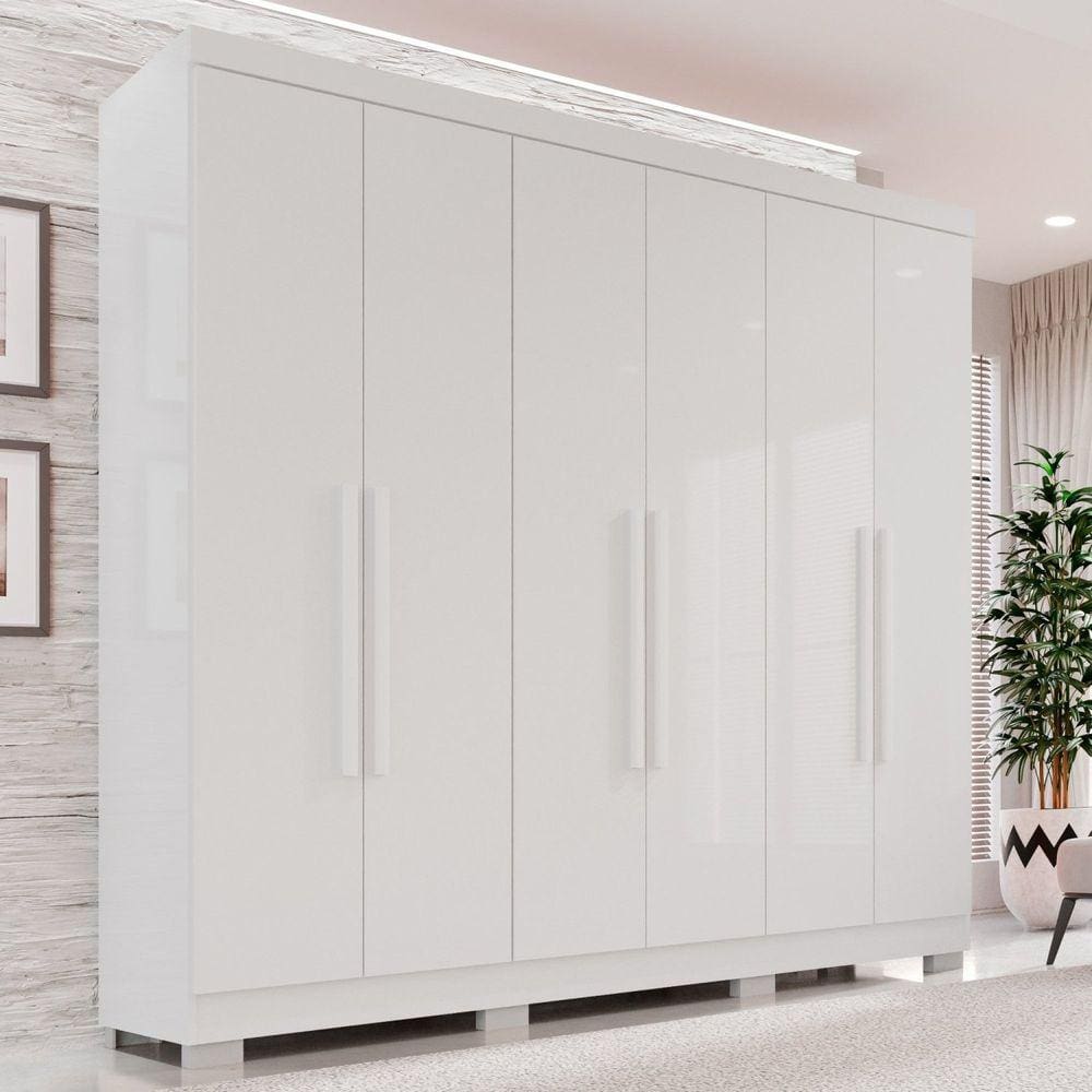 Guarda-Roupa Casal 6 Portas 2 Gavetas França Branco