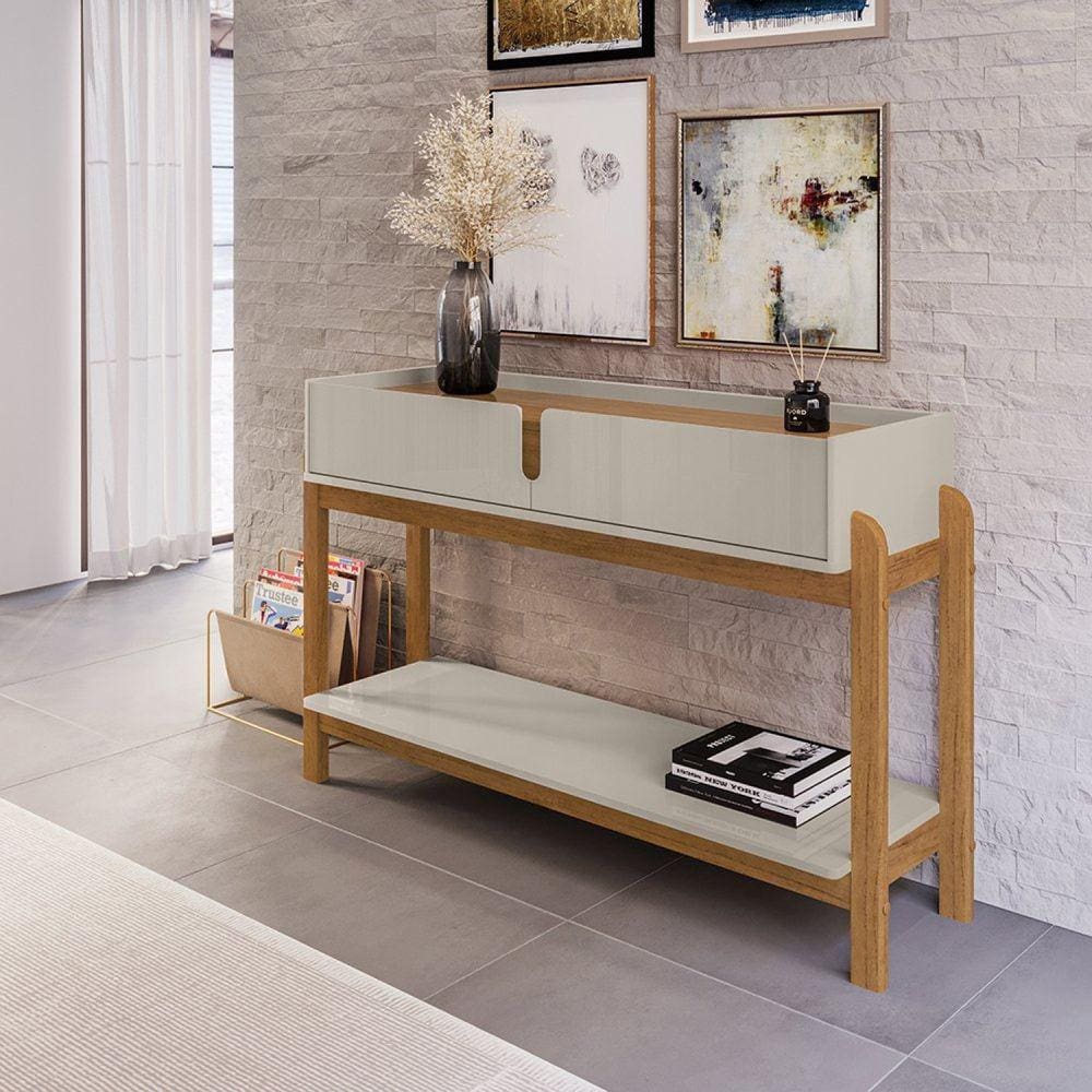 Aparador para Sala de Estar 2 Gavetas Lizz Off White/Cedro
