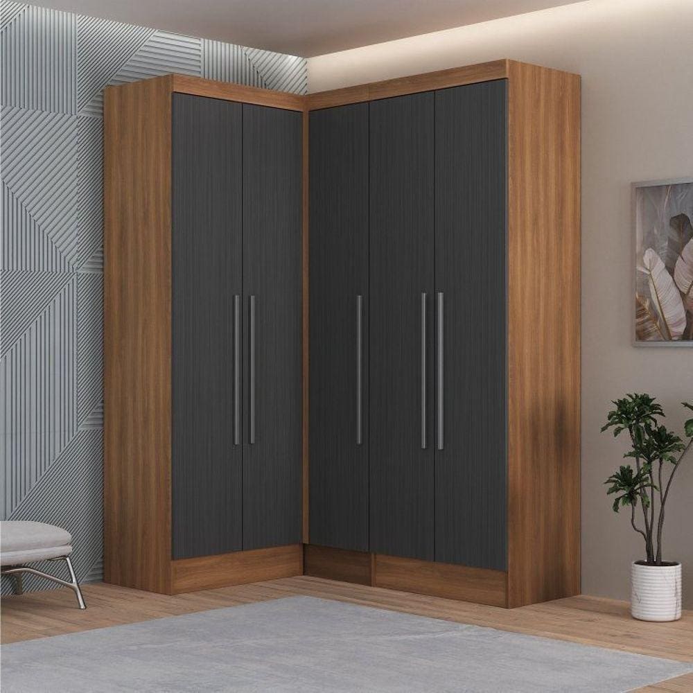 Guarda-Roupa Modulado Viena 5 Portas 4 Gavetas 3 Peças Espresso Móveis Nogal/Grafite