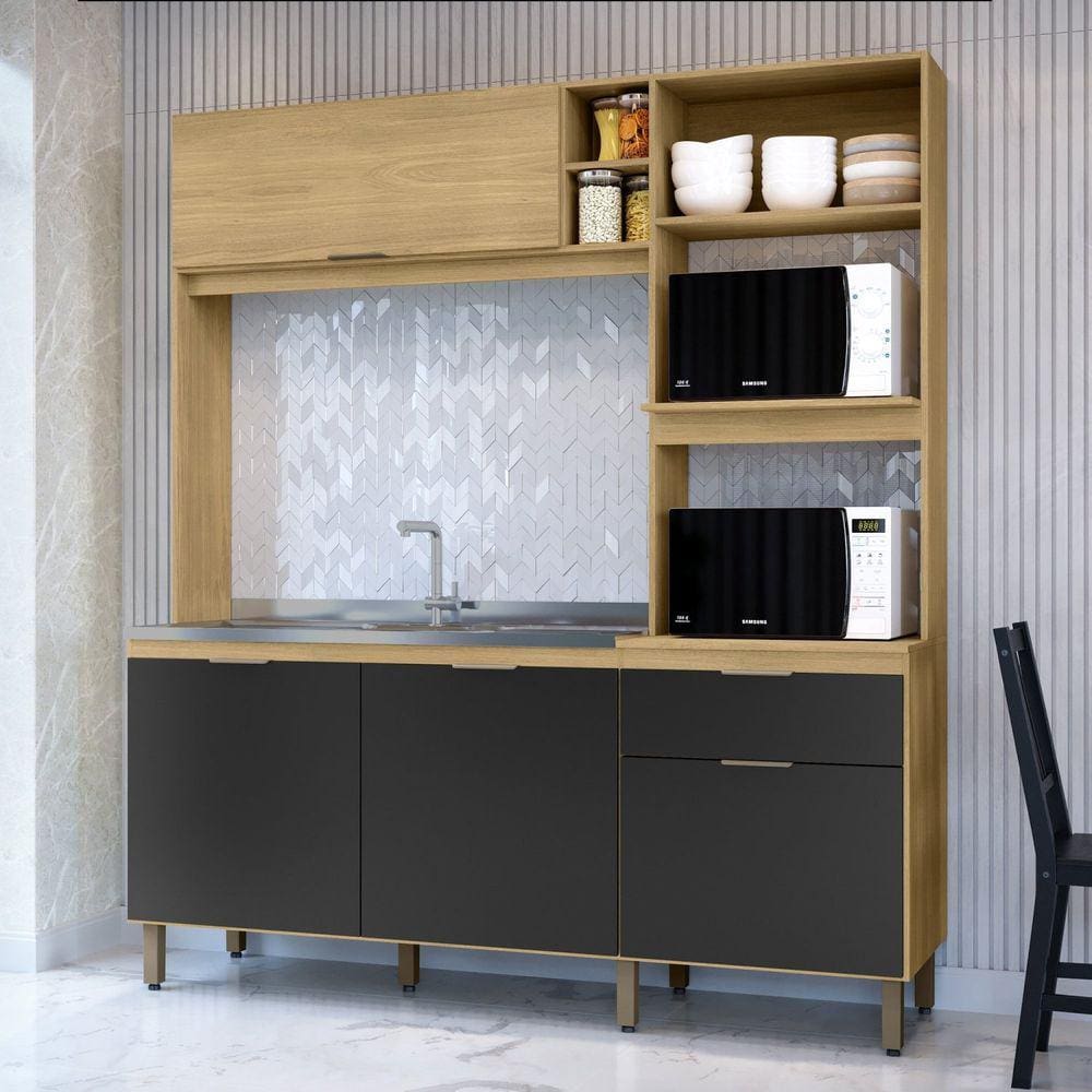 Cozinha Compacta Cloe 4 Portas 1 Gaveta Castanho/Nero
