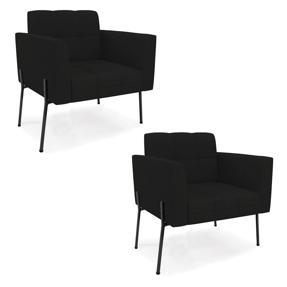 Poltrona Pé de Ferro Preto para Sala Kit 2 Elisa Linho D03 - D`Rossi