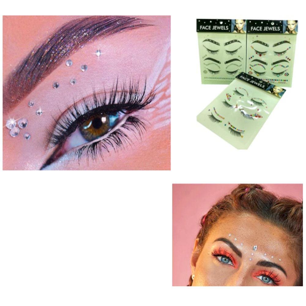 Adesivo Autocolante  para Rosto e Olhos: Strass Colorido Stickers Face Jewels Carnaval e Festas - 3 Cartelas