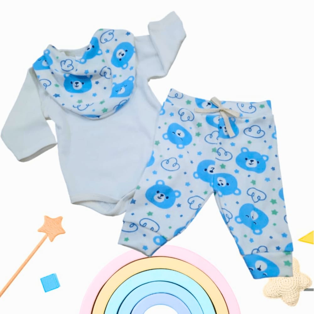 Kit Body Bebê Com Calça E Bandana Babador Like On Urso Creme Rn Ao G