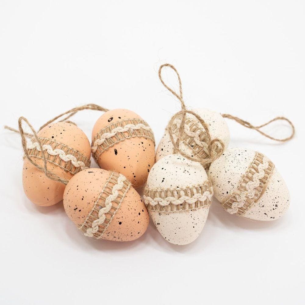 Kit 36 Ovos De Páscoa Bege Branco Enfeitado Pendentes Decorativo