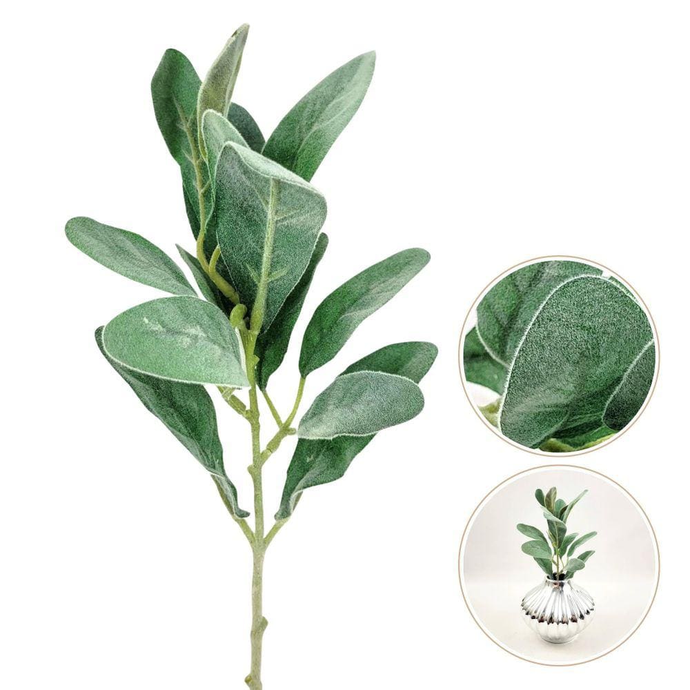 Folha De Orelha De Cordeiro Flocada 37Cm Planta Artificial