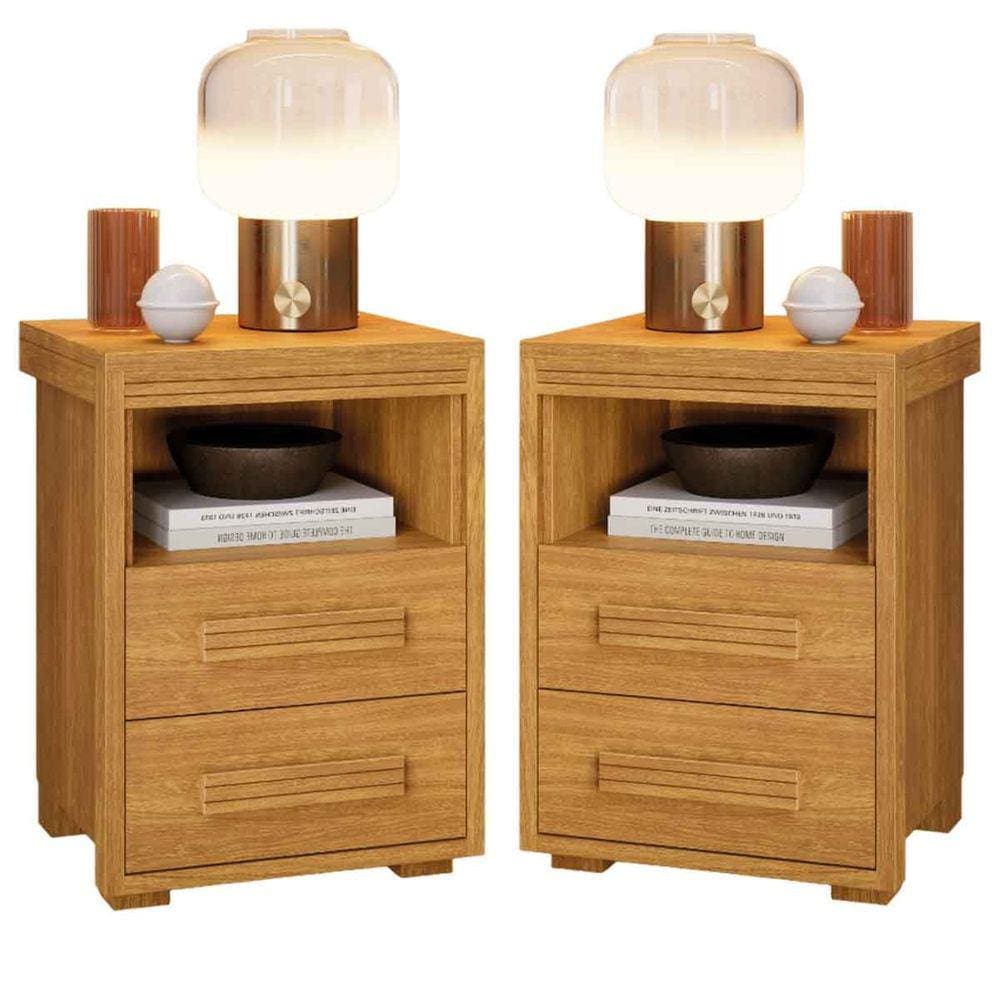 Kit 2 Mesas de Cabeceira 2 Gavetas Tóquio 100% MDF - Casa Chick