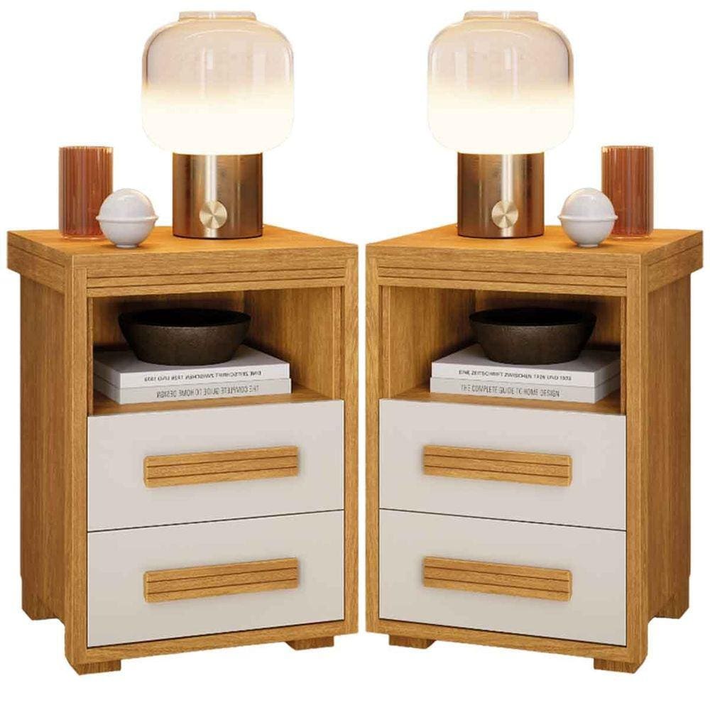 Kit 2 Mesas de Cabeceira 2 Gavetas Tóquio 100% MDF - Casa Chick