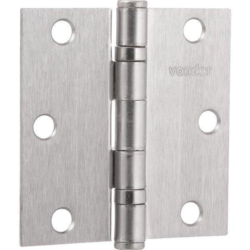 Dobradiça p/ porta 4” aço carbono niquelado c/ 3 pç Vonder