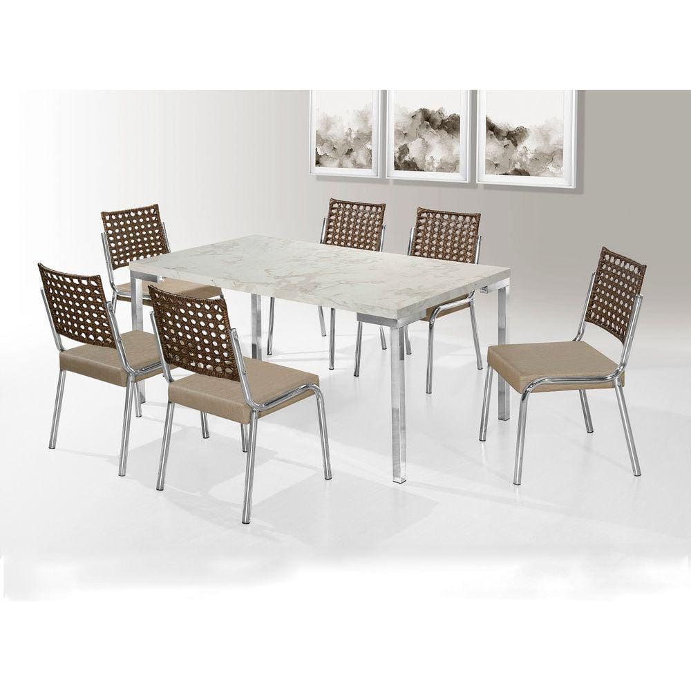 Jogo Mesa 1,60X0,90 com 6 cadeiras Tampo MDP Cromado Nobre