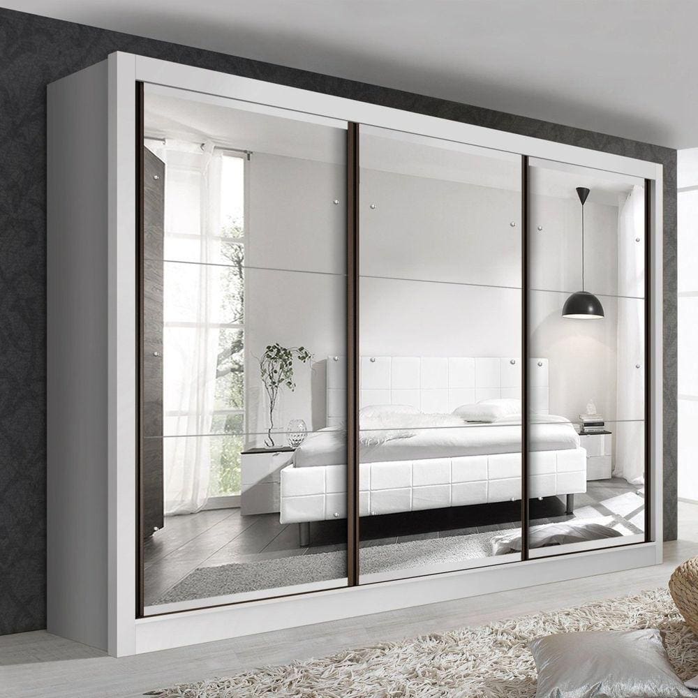 Guarda Roupa Casal com 9 Espelho 3 Portas Lux Espresso Móveis Branco