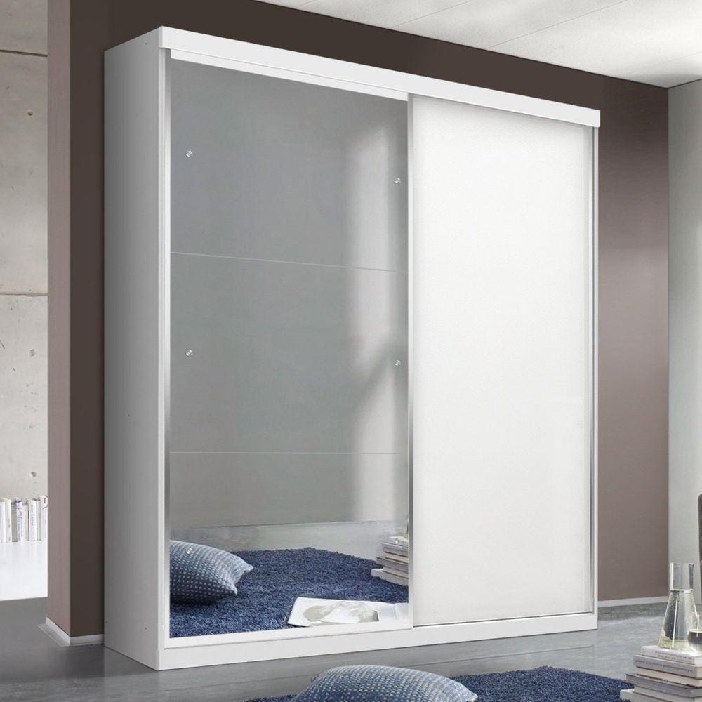 Guarda-Roupa Solteiro 2 Portas de Correr 2 Gavetas e 3 Espelhos Nala Plus Branco