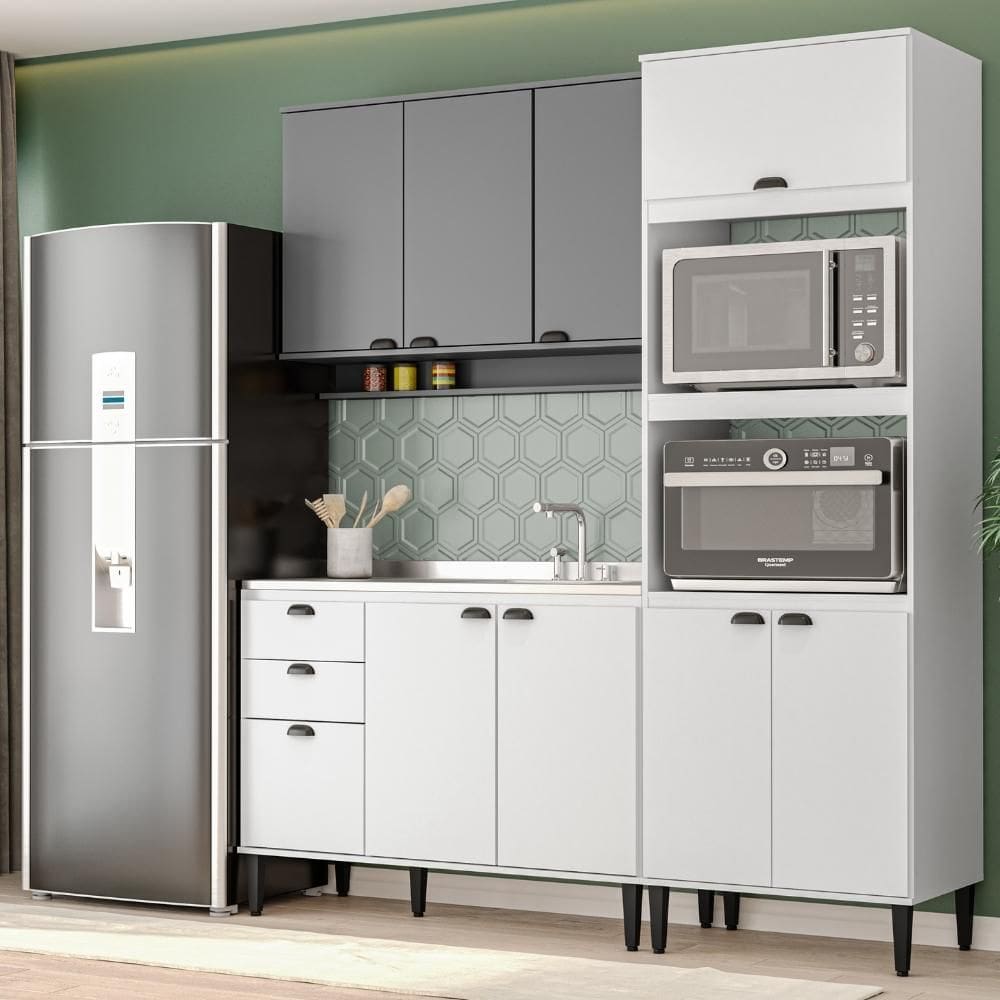 Armário de Cozinha Completa Lótus Slim Carraro Branco/Tit
