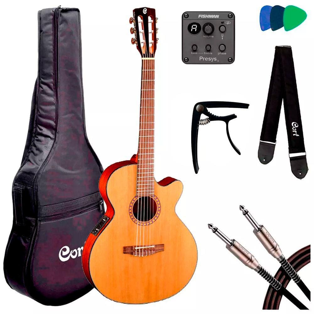 Violão Elétrico 6 Cordas Cort CEC-5 Fishman + Kit Acessórios