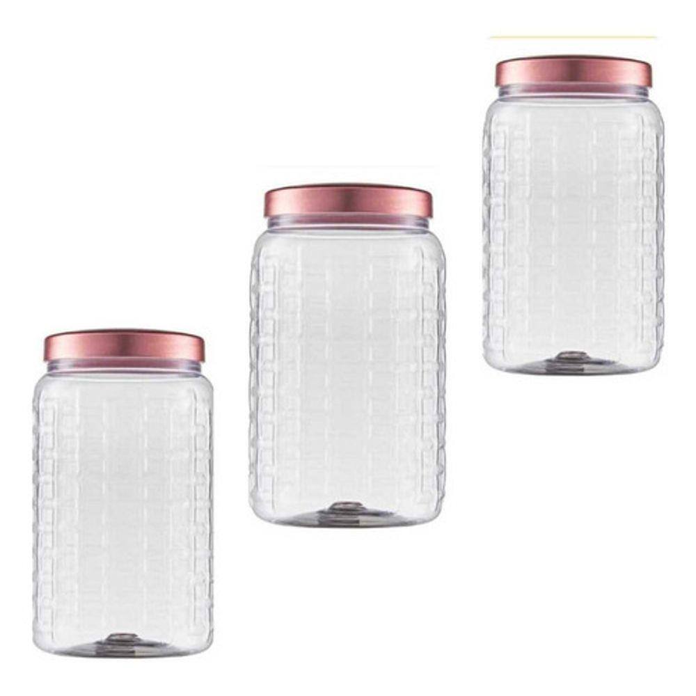 Kit 3 Pote De Plástico Tampa Rose 1 Litro Bolachas Biscoito