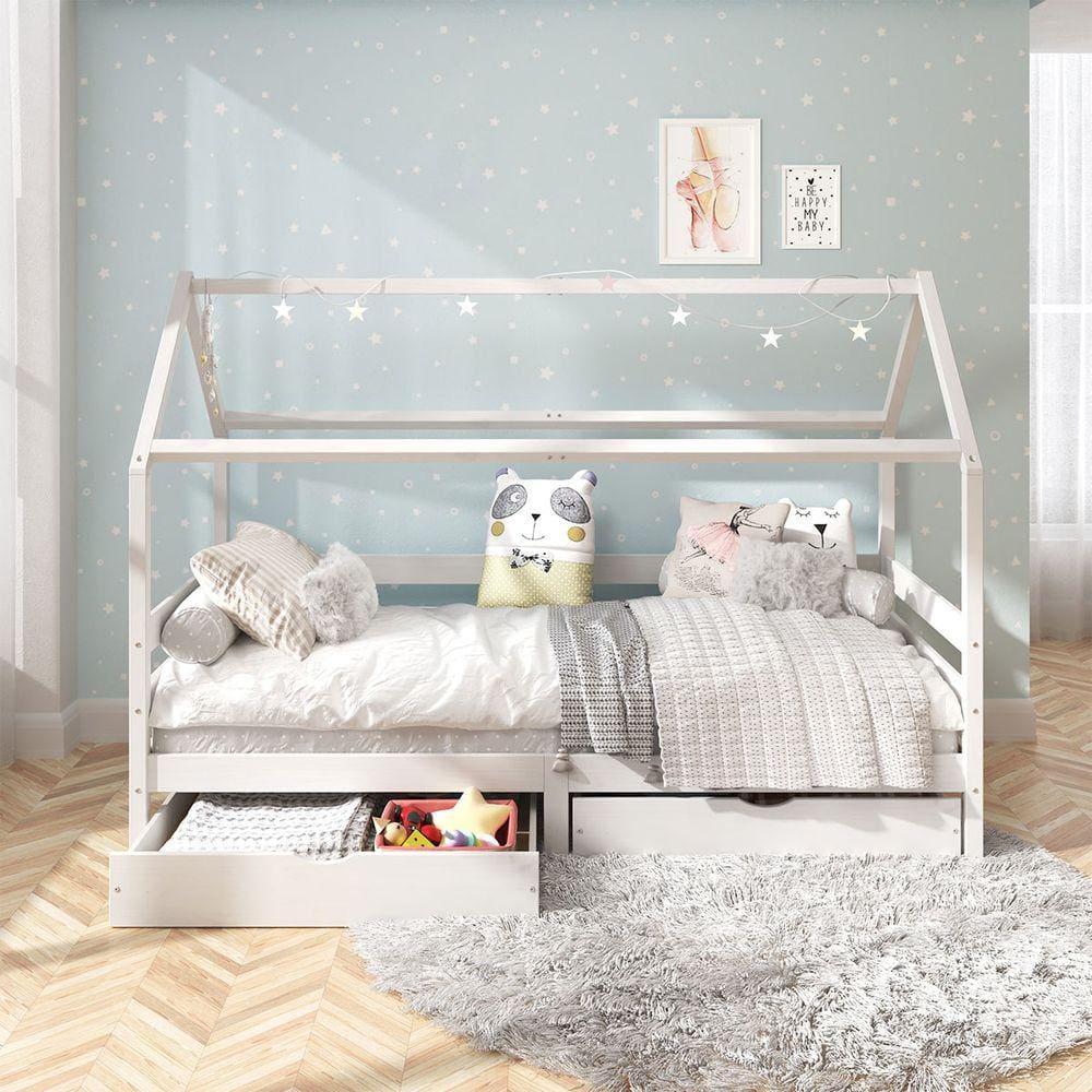 Cama Montessoriana Madeira Maciça Casa com Estrado Clia Branco