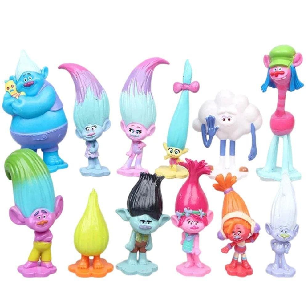 Kit 12 Bonecos Trolls Poppy Tronco Disney Action Figure