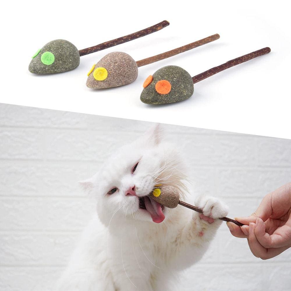 Cat Toys Potaroma Mice Lollipops com Catnip Silvervine, 3 unidades