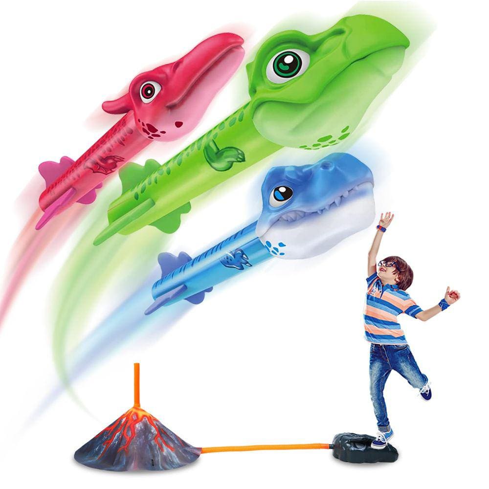 Lançador de foguetes de dinossauro Yinosfun para crianças de 3 a 8 anos