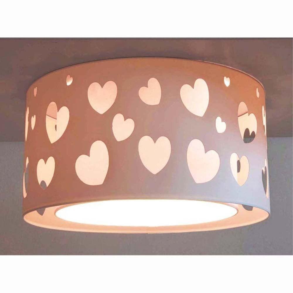Luminária Infantil Plafon Corações Duplo - Rosa 30x16 Rosa-bebê/Branco