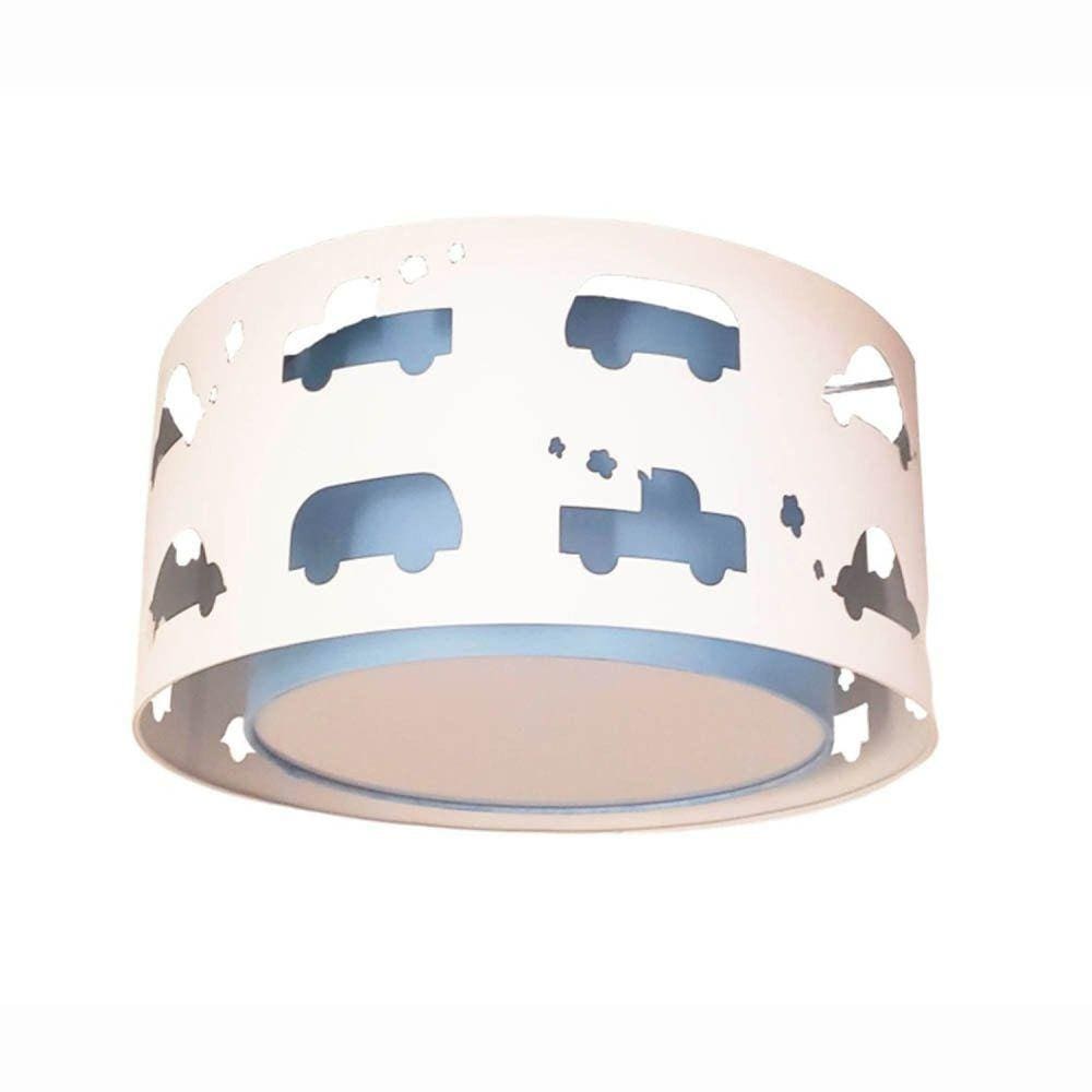 Luminária Infantil Plafon Carrinhos Azul Bebê 30x16 Azul/Branco