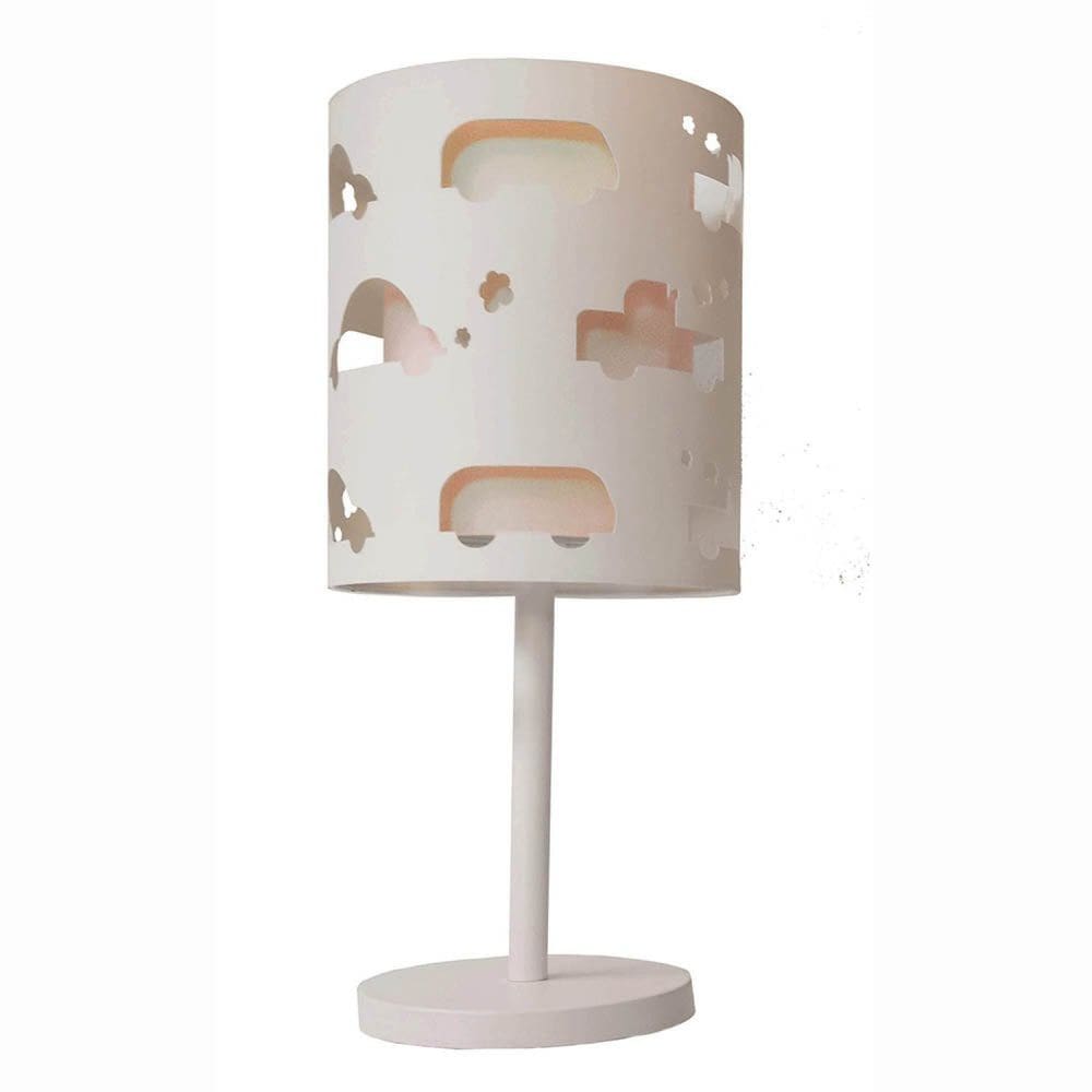 Abajur Infantil Carrinhos Base Branca 20x41 Crú Bege/Branco