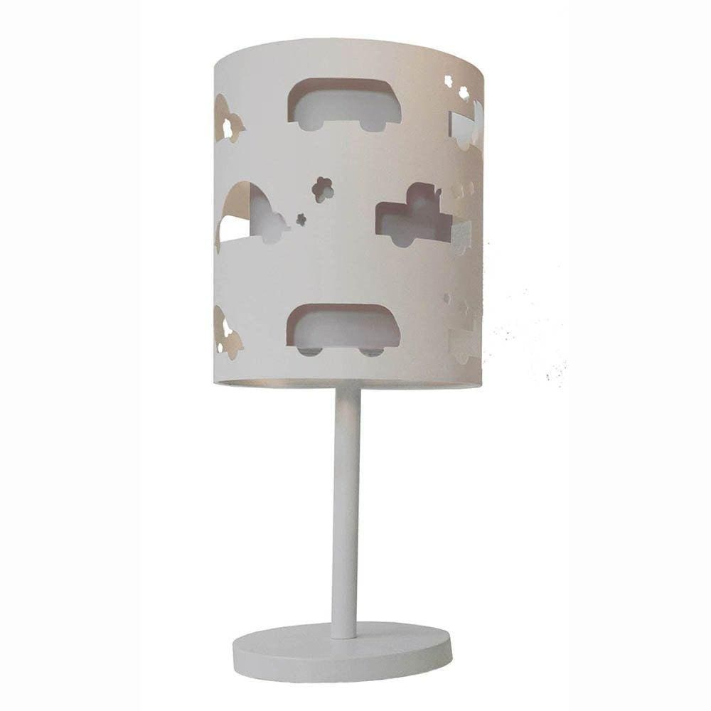 Abajur Infantil Carrinhos Base Branca 20x41 Cinza Cinza/Branco