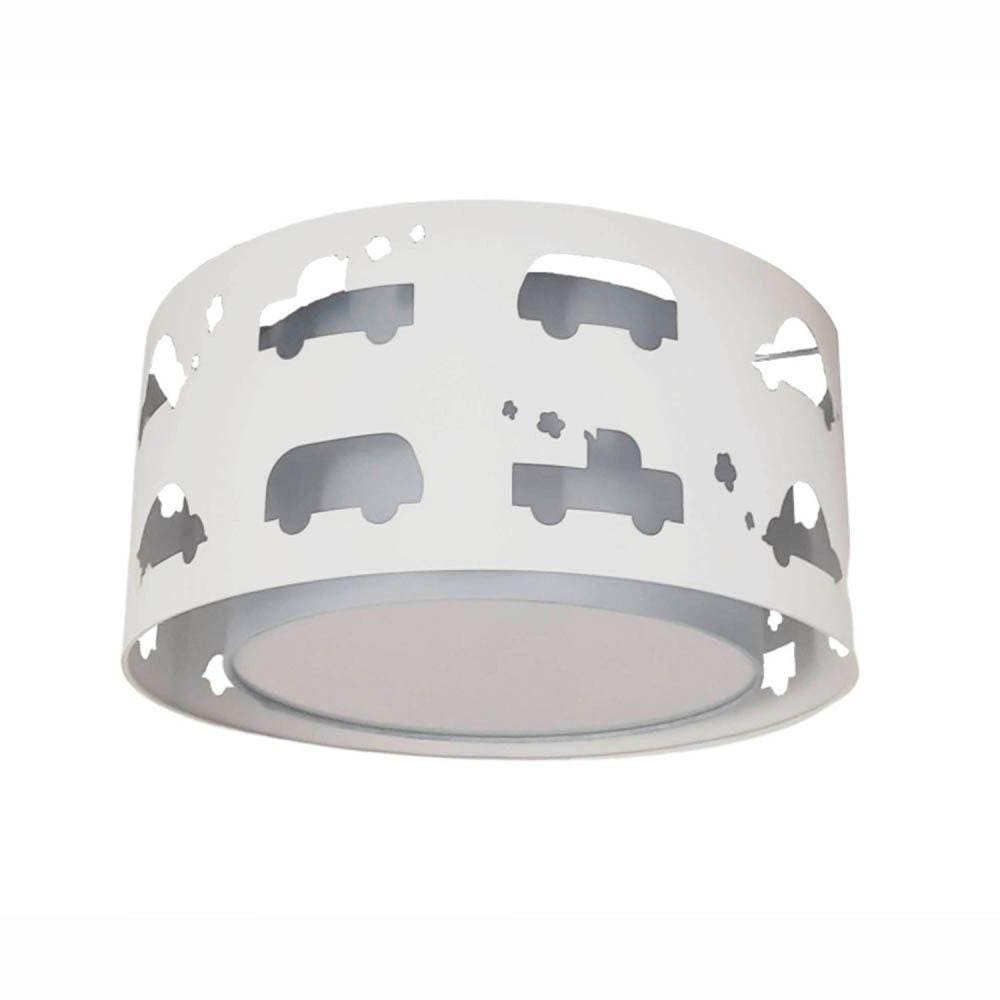 Luminária Infantil Plafon Carrinhos 30x16 Cinza/Branco