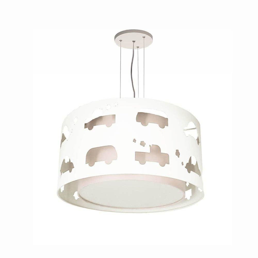 Lustre Infantil Pendente Carrinhos 30x16 Branco/Branco