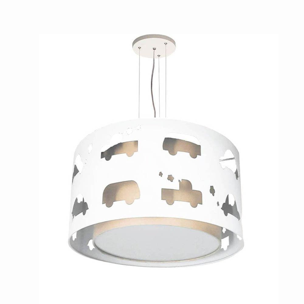 Lustre Infantil Pendente Carrinhos  30x16 Cru/Branco
