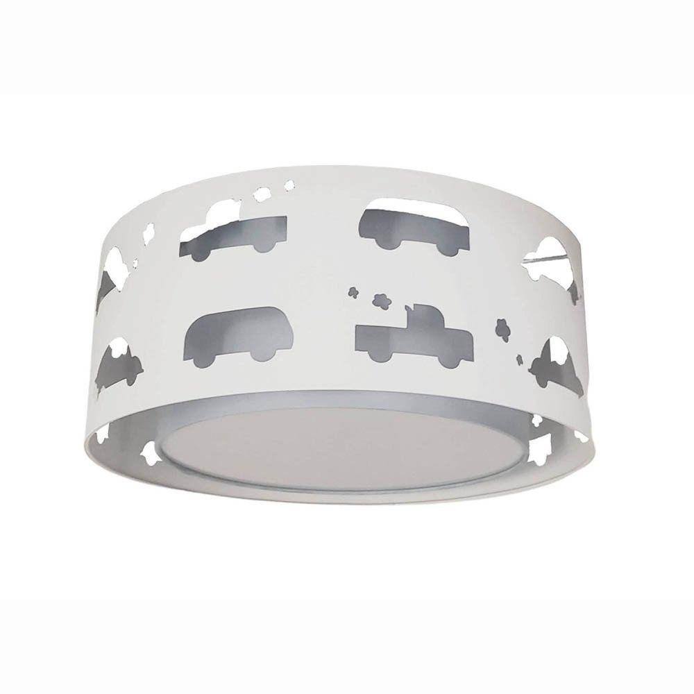 Luminária Infantil Plafon Carrinhos 40x16 Cinza /Branco
