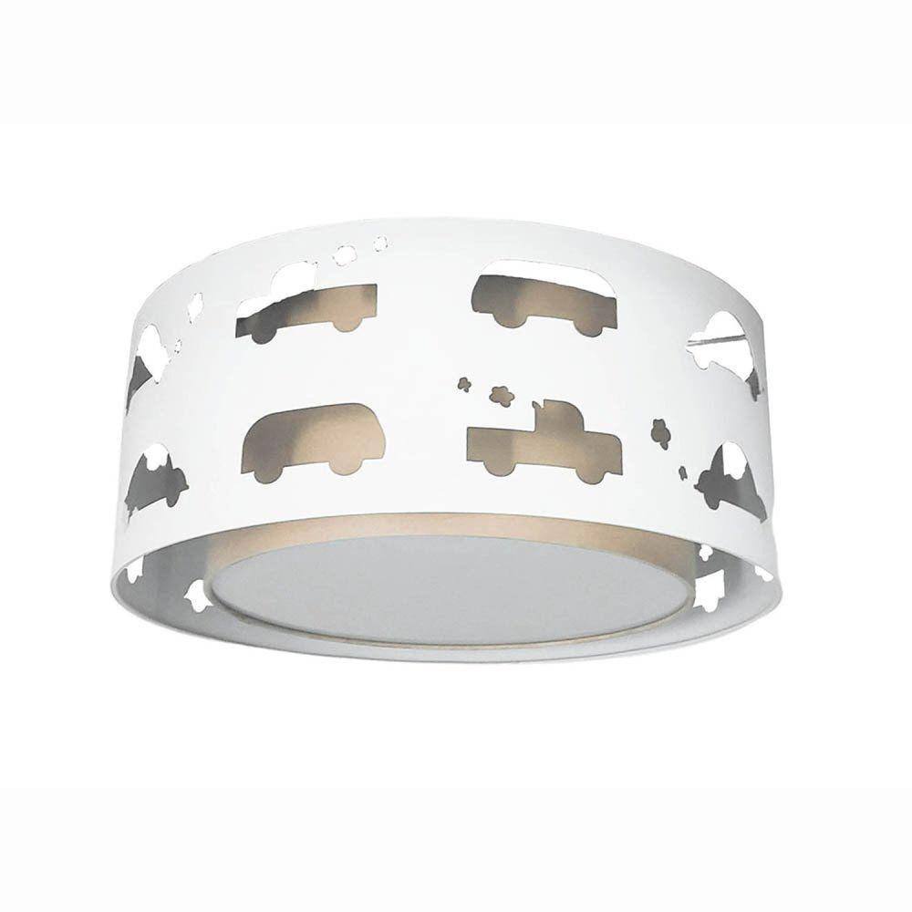 Luminária Infantil Plafon Carrinhos 40x16 CÁQUI /BRANCO