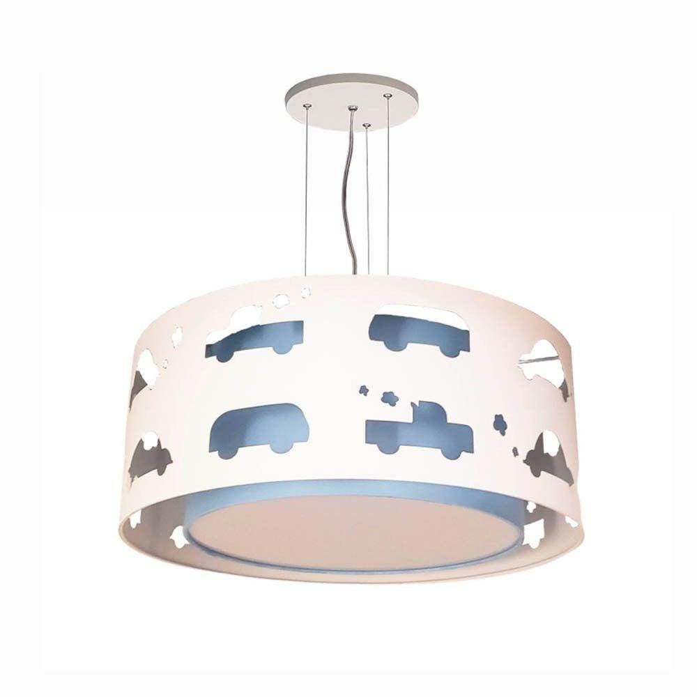 Lustre Infantil Pendente Recorte Carrinhos 50x16 Azul/Branco