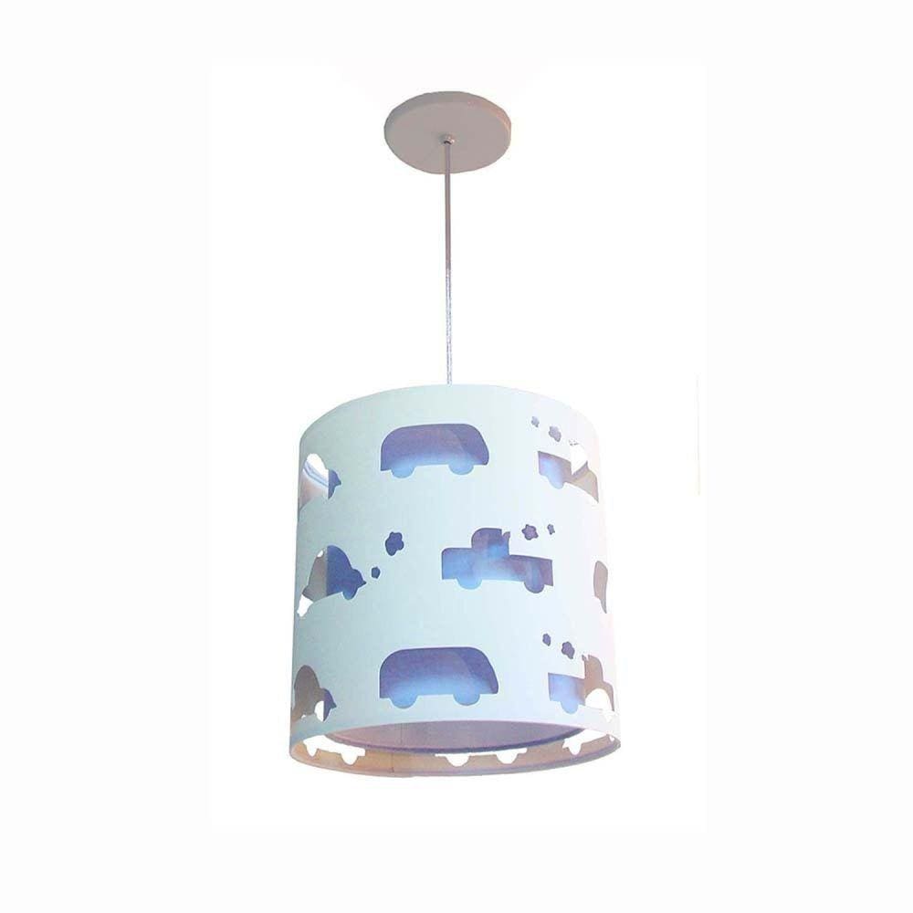 Lustre Infantil Pendente Recorte Carrinhos 25x25 Azul/Branco