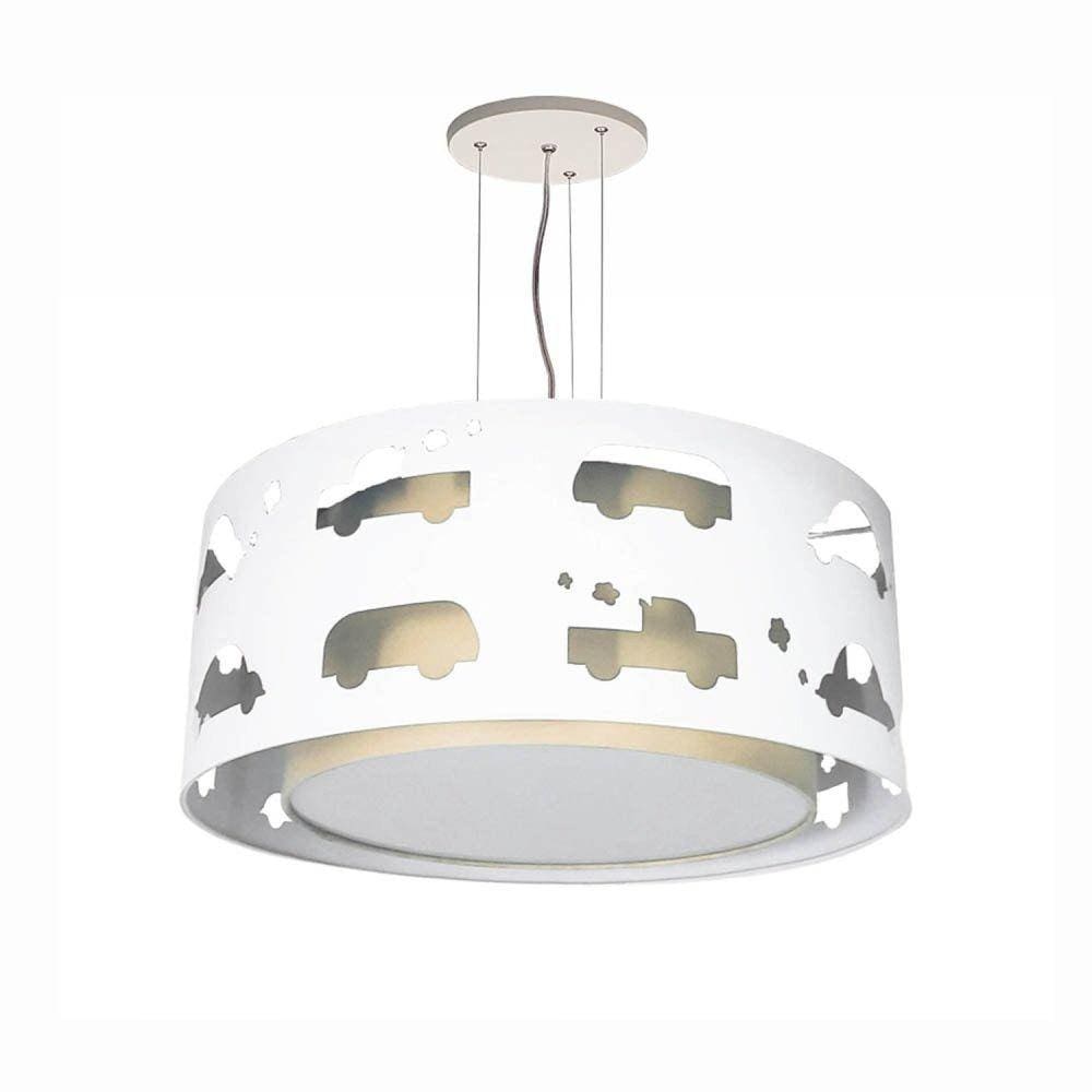 Lustre Infantil Pendente Recorte Carrinhos40x16 Cru/Branco