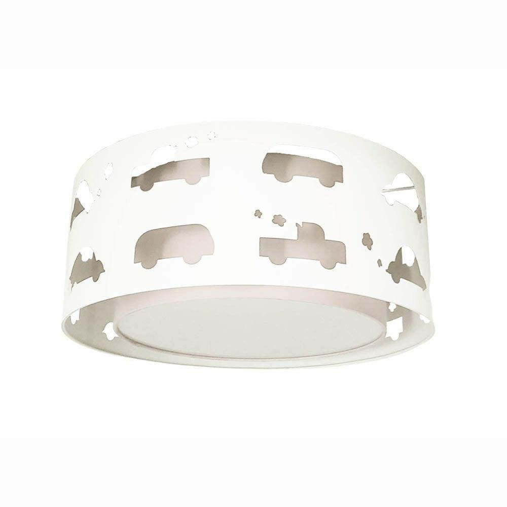 Luminária Infantil Plafon Carrinhos 50x16 Branco/Branco